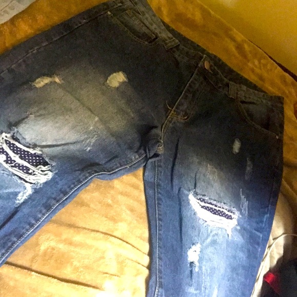 Distressed patchwork biker jeans - Picture 2 of 4